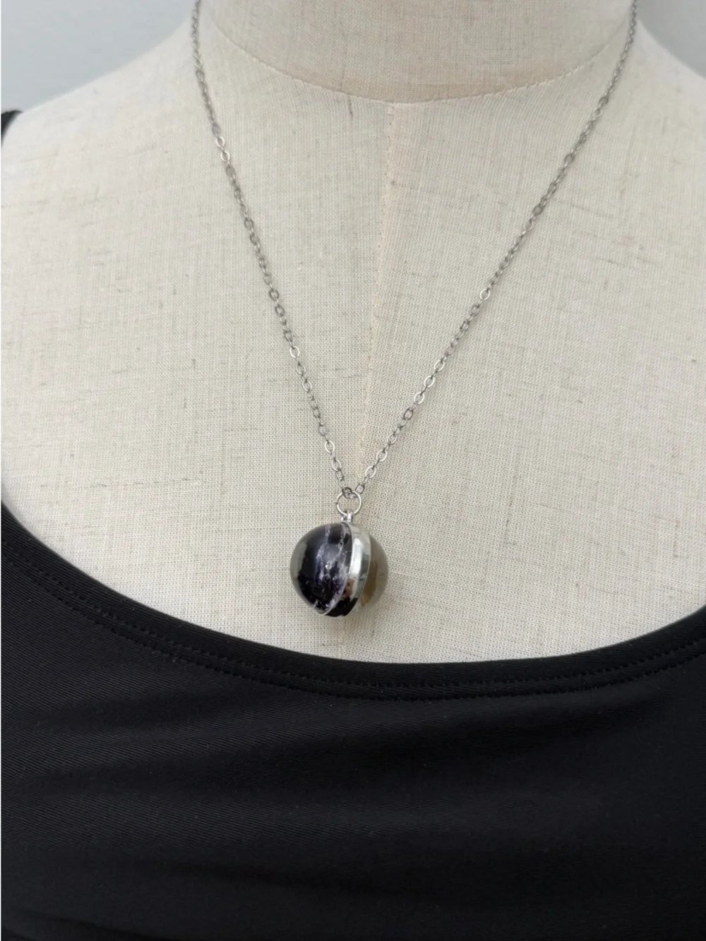 Moon & Saturn Necklace Silver Space Pendant Celestial Jewelry Round Charm